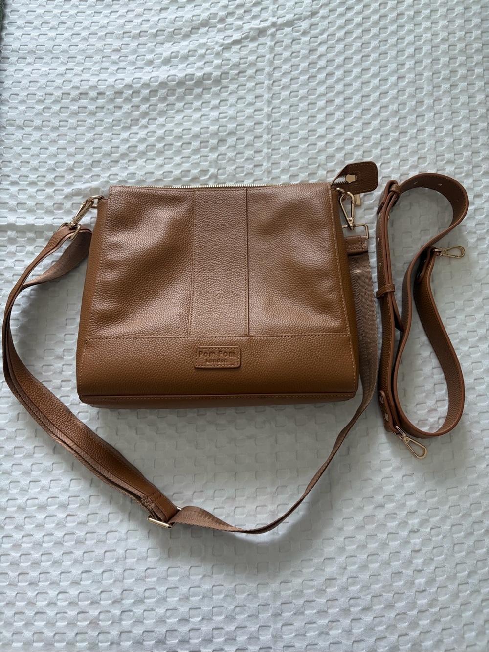 Pom Pom London Brown Leather Crossbody Bag with Adjustable Strap